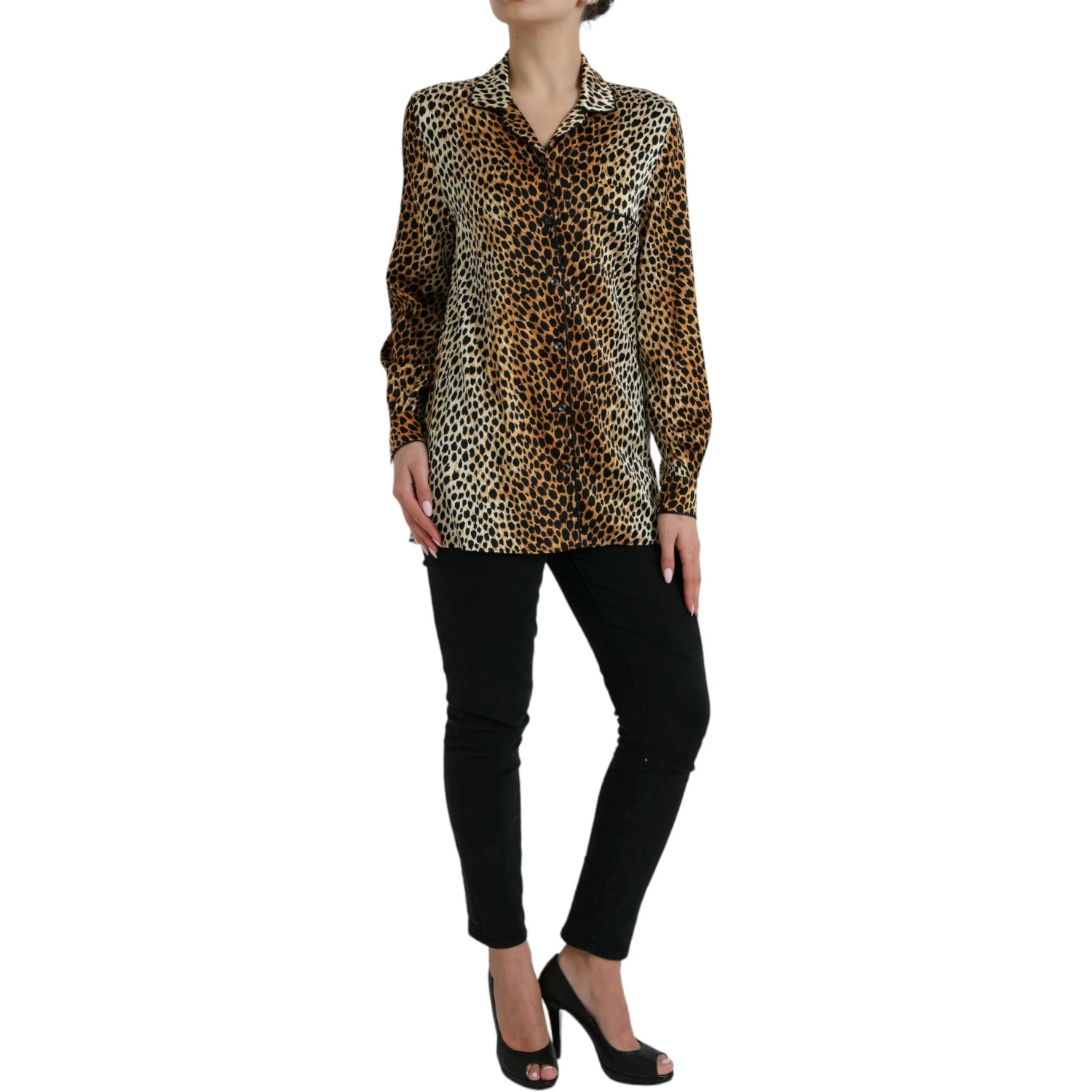 Brown Leopard Print Long Sleeves Blouse Top