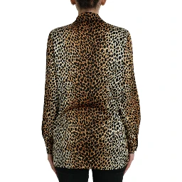 Brown Leopard Print Long Sleeves Blouse Top