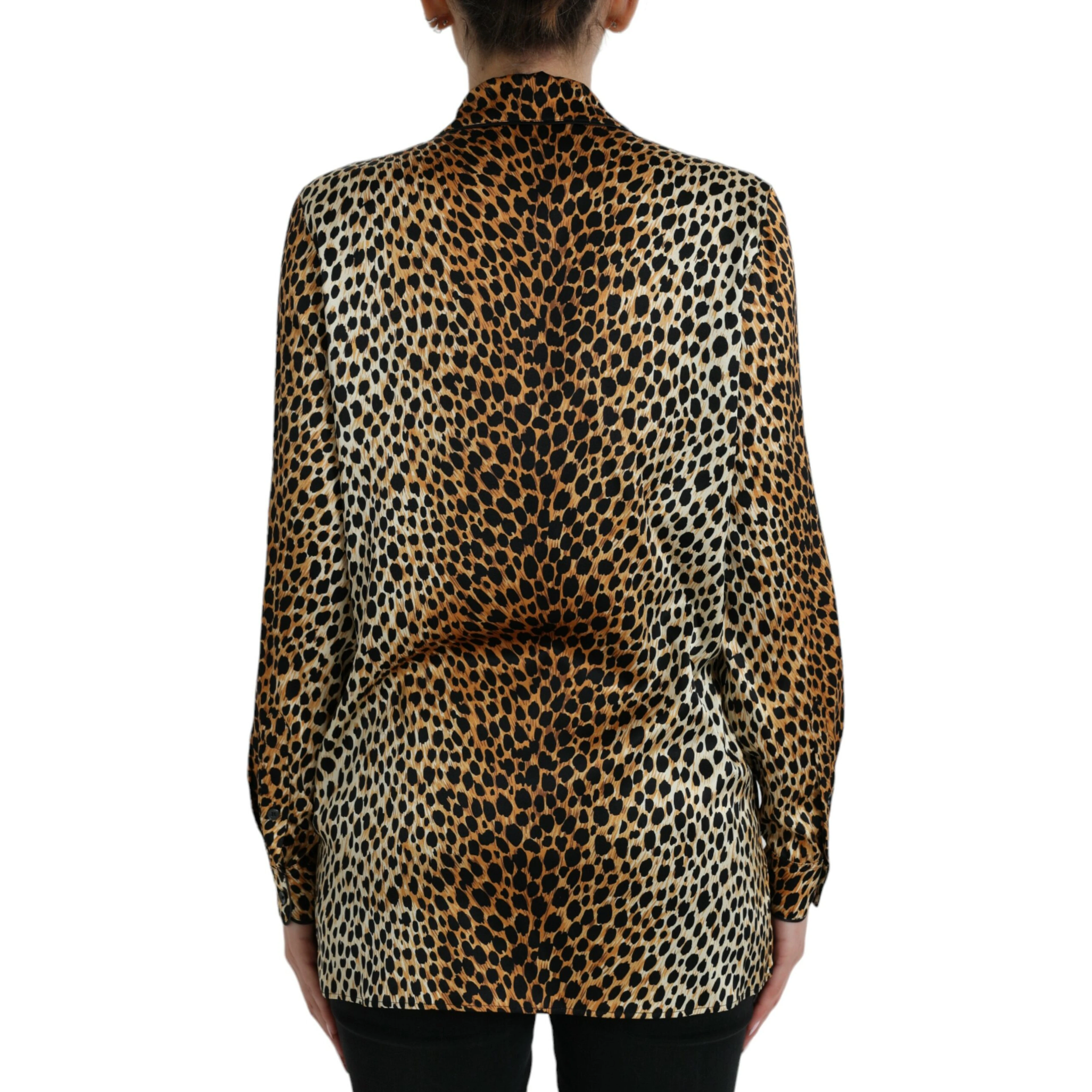 Brown Leopard Print Long Sleeves Blouse Top