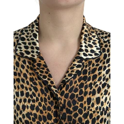 Brown Leopard Print Long Sleeves Blouse Top