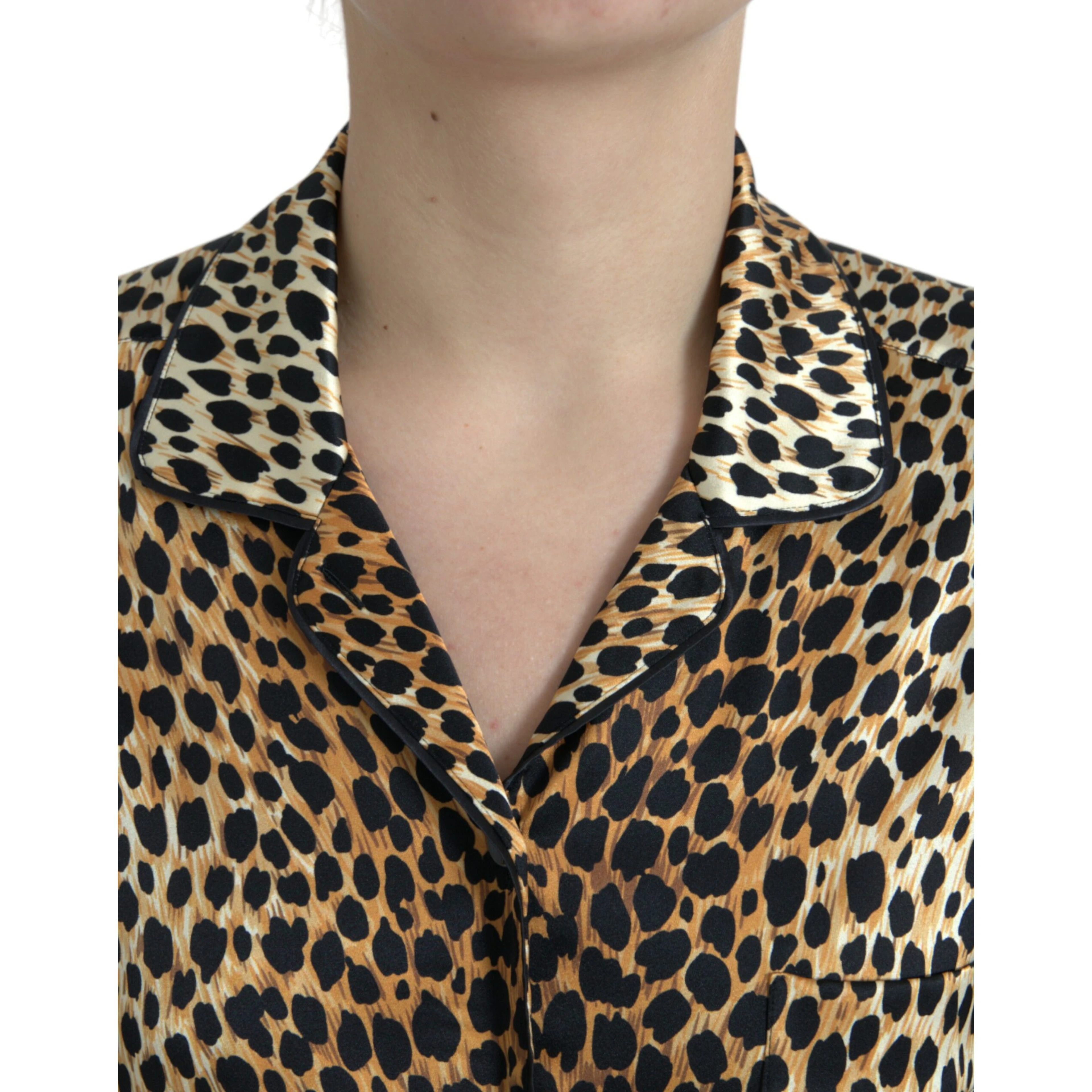 Brown Leopard Print Long Sleeves Blouse Top