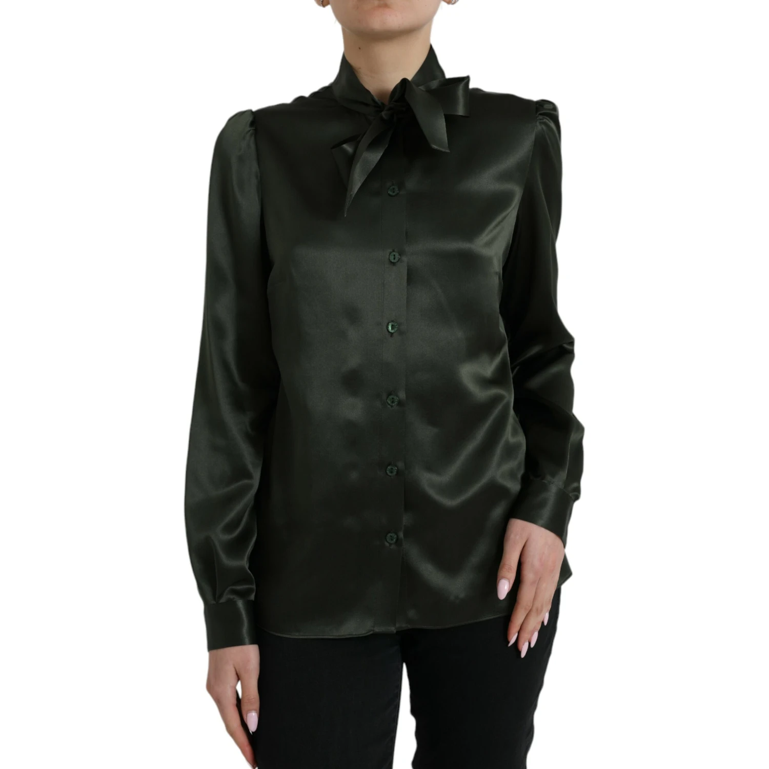 Gray Long Sleeves Ascot Collar Blouse Top