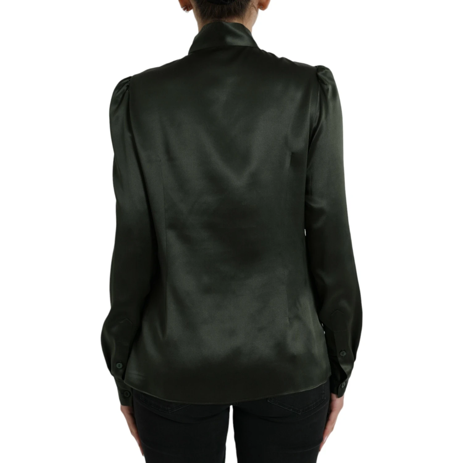 Gray Long Sleeves Ascot Collar Blouse Top