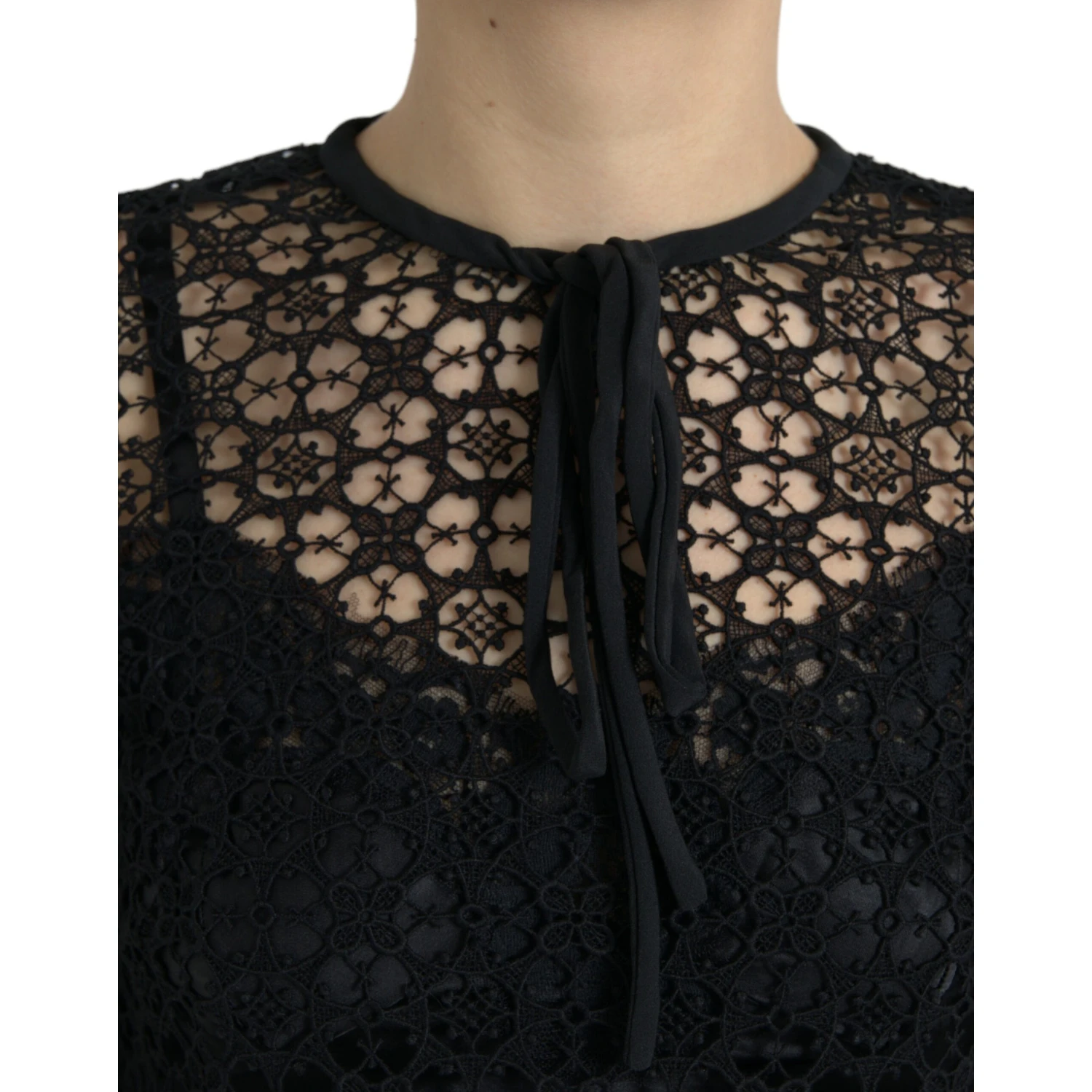 Black Floral Lace Short Sleeves Blouse Top