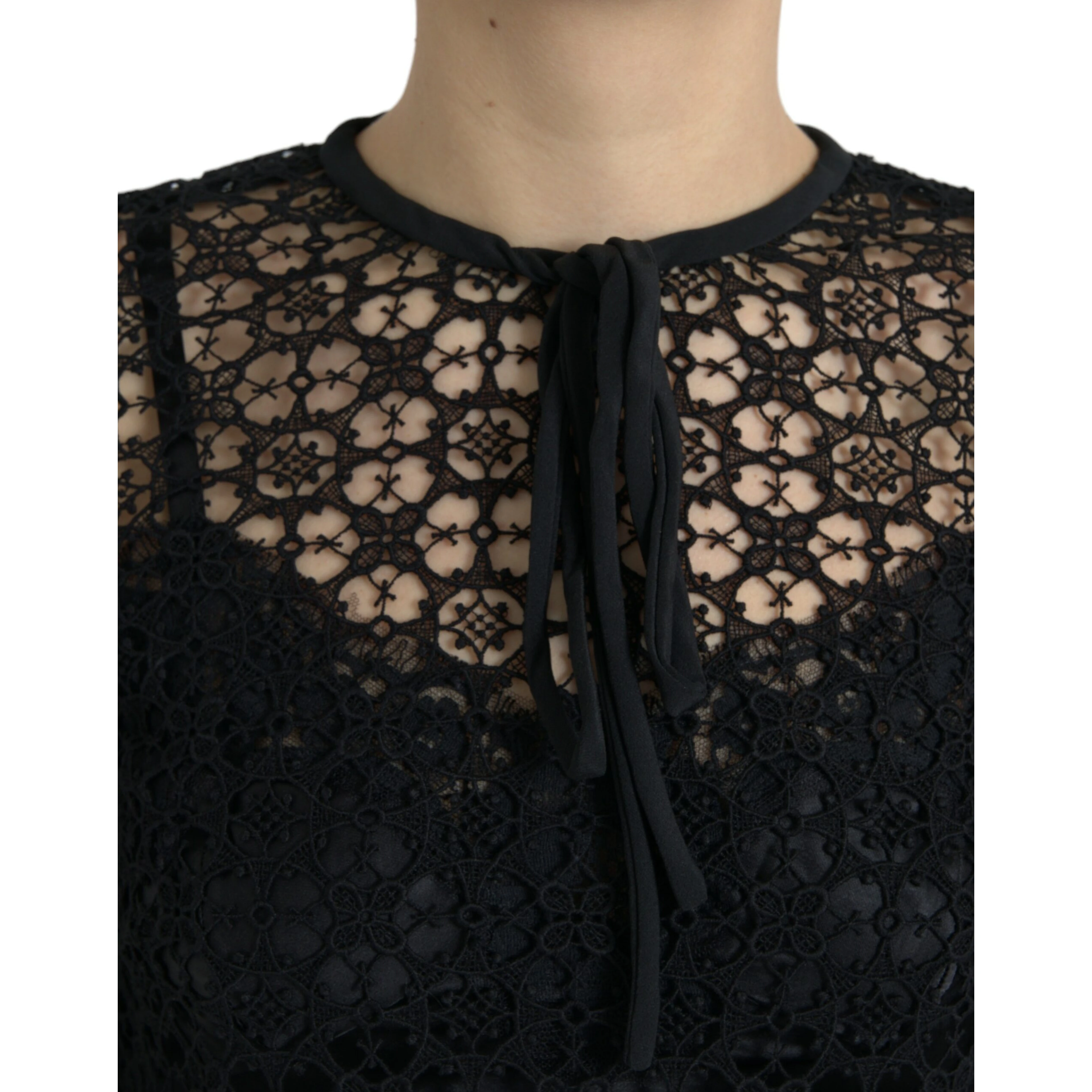 Black Floral Lace Short Sleeves Blouse Top