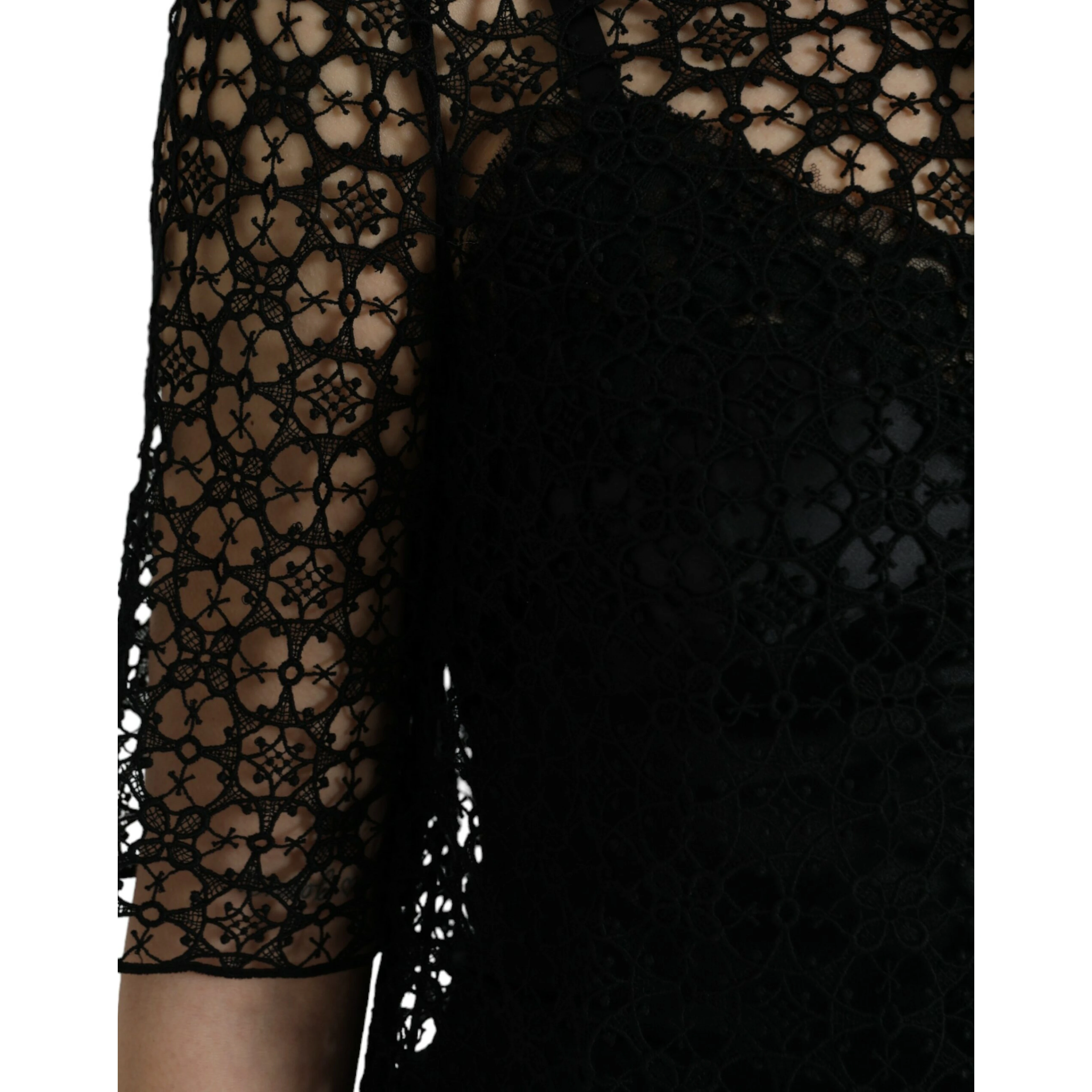 Black Floral Lace Short Sleeves Blouse Top