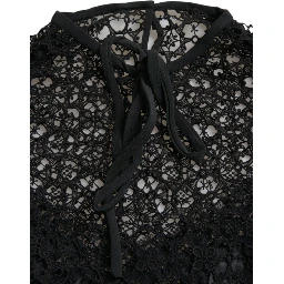 Black Floral Lace Short Sleeves Blouse Top