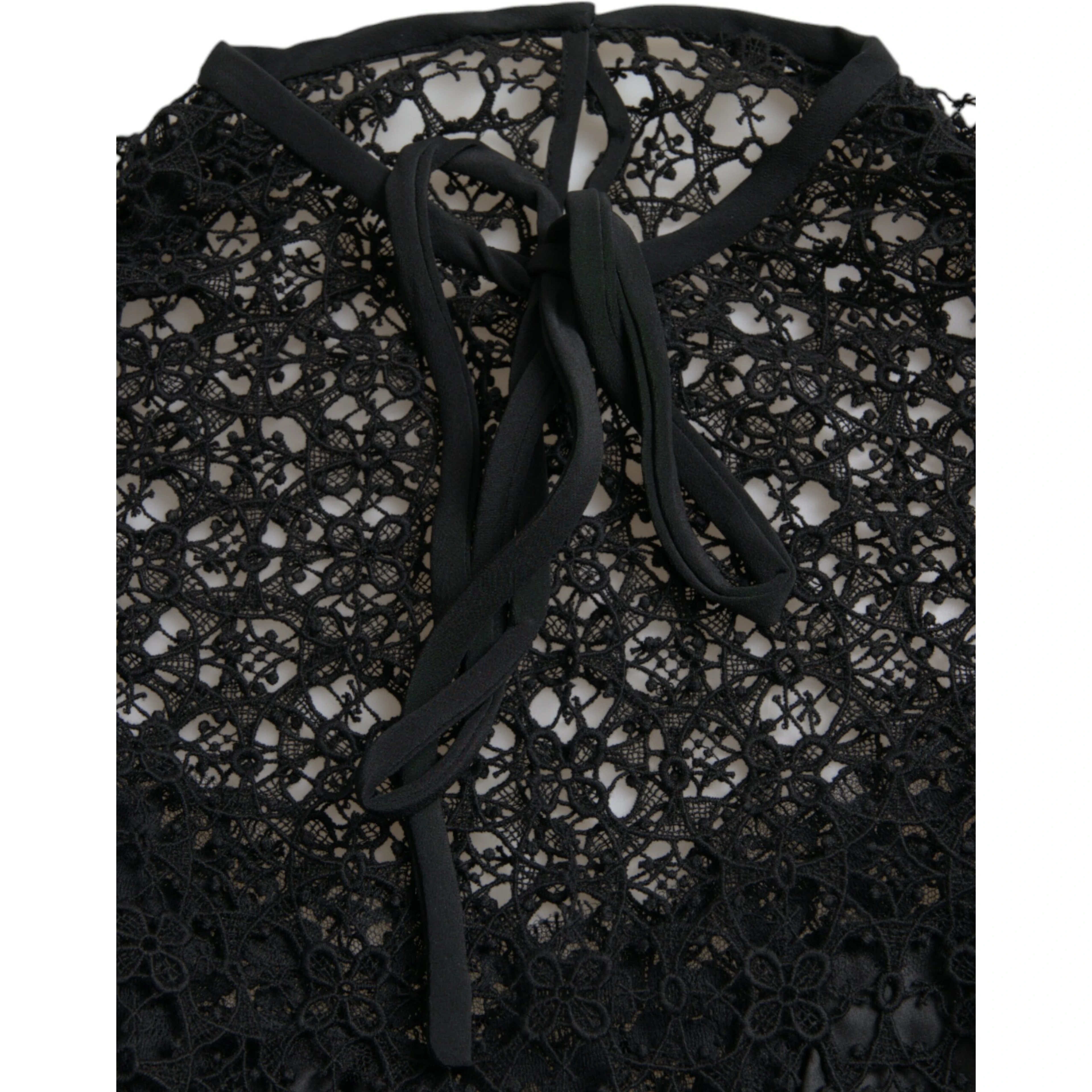 Black Floral Lace Short Sleeves Blouse Top