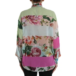 Multicolor Floral Patchwork Ascot Collar Top