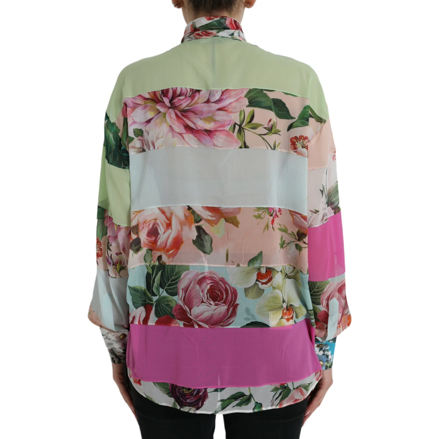 Multicolor Floral Patchwork Ascot Collar Top