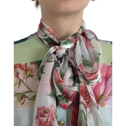 Multicolor Floral Patchwork Ascot Collar Top