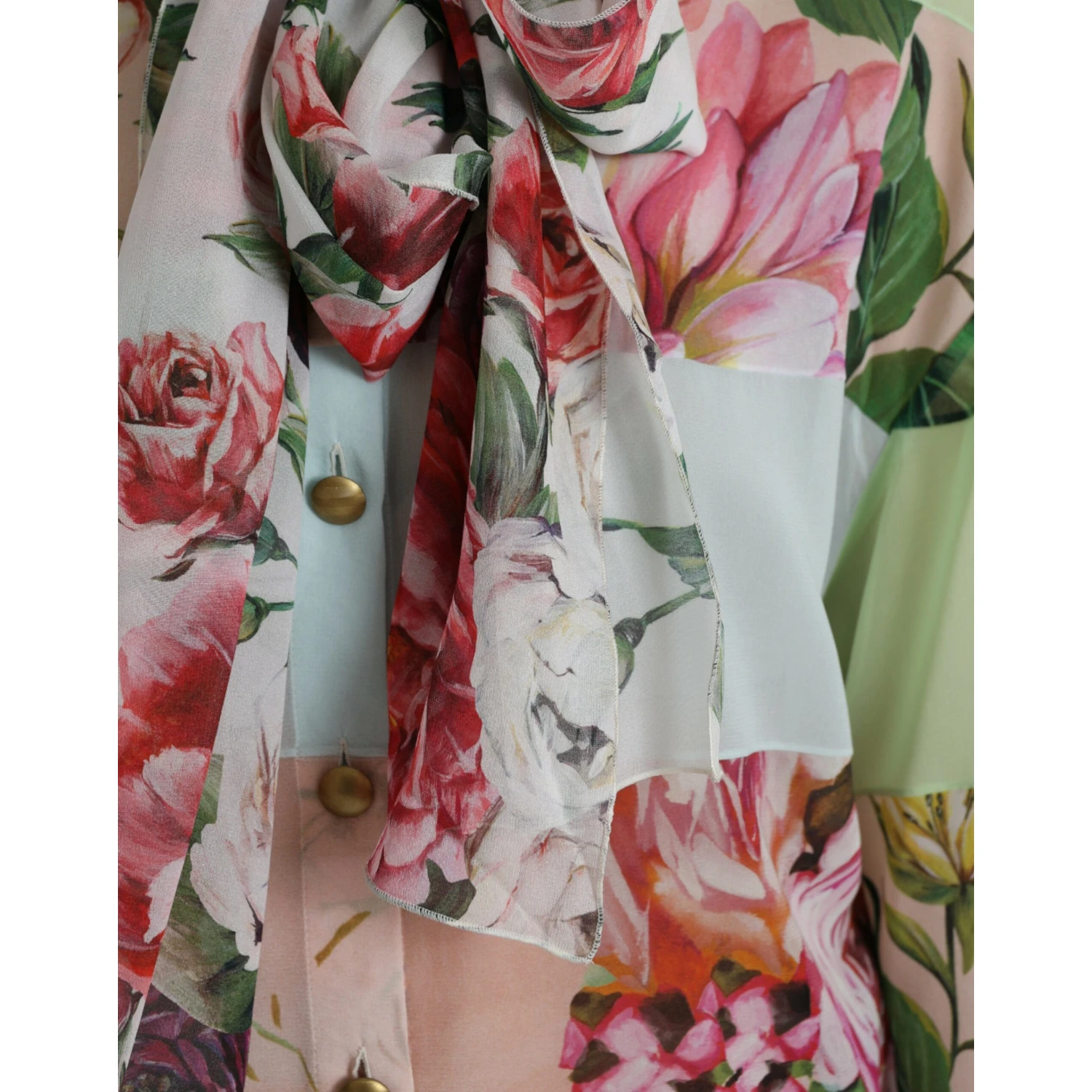 Multicolor Floral Patchwork Ascot Collar Top