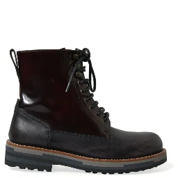 Black Leather Military Combat Boots Shoes