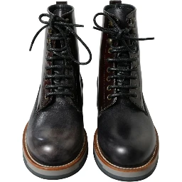 Black Leather Military Combat Boots Shoes
