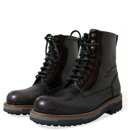 Black Leather Military Combat Boots Shoes