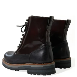 Black Leather Military Combat Boots Shoes