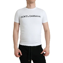 White Logo Print Cotton Crew Neck T-shirt