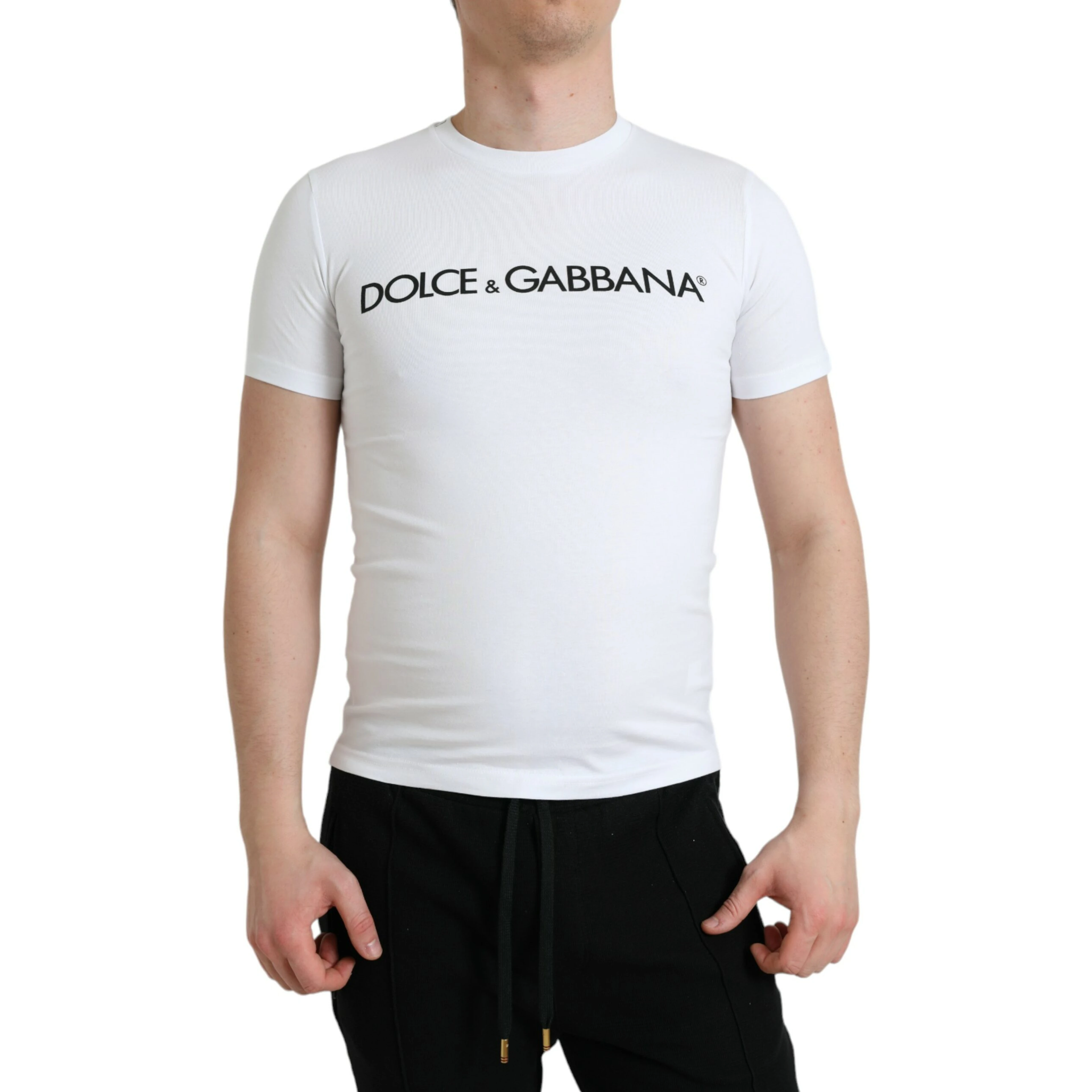White Logo Print Cotton Crew Neck T-shirt