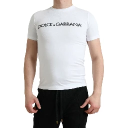 White Logo Print Cotton Crew Neck T-shirt
