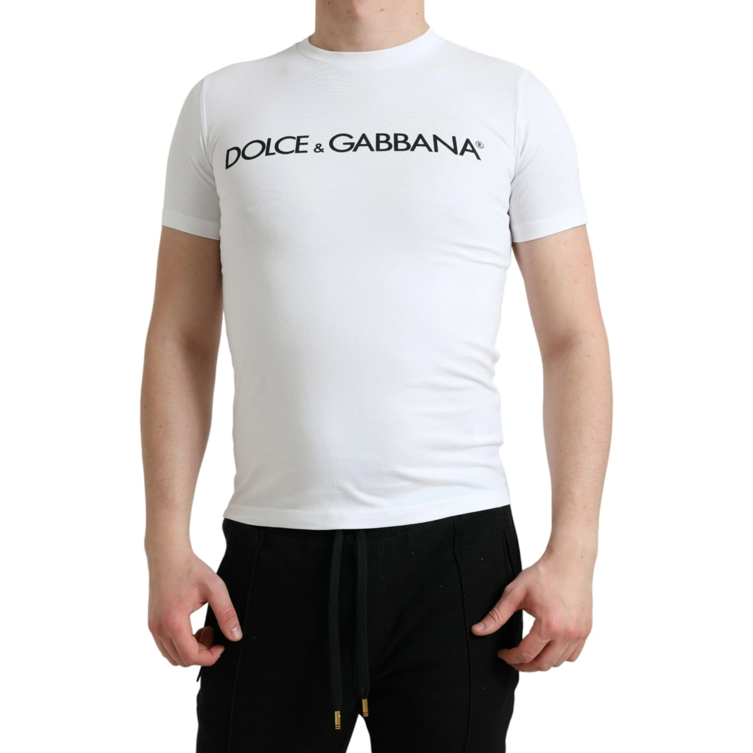 White Logo Print Cotton Crew Neck T-shirt