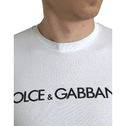 White Logo Print Cotton Crew Neck T-shirt