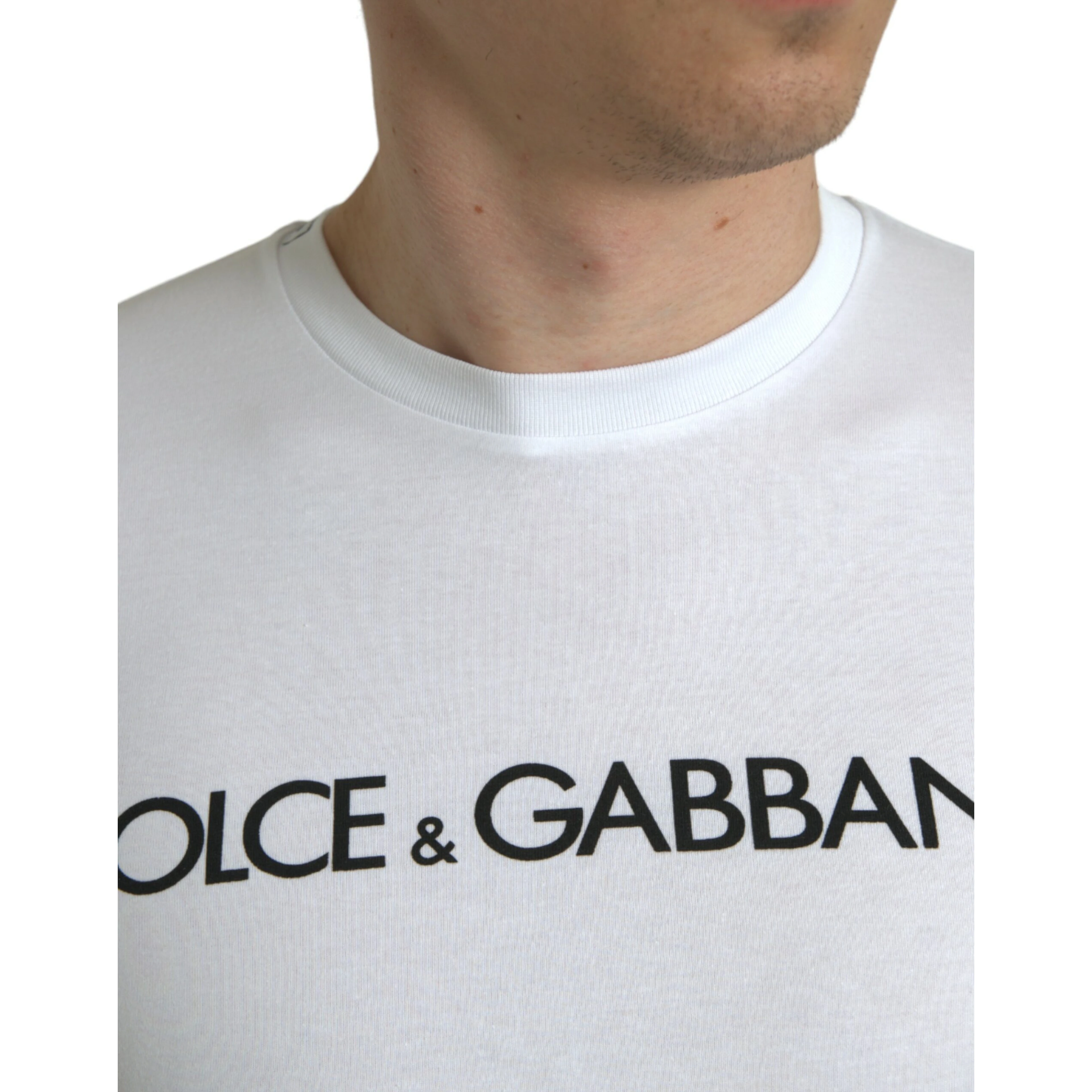 White Logo Print Cotton Crew Neck T-shirt
