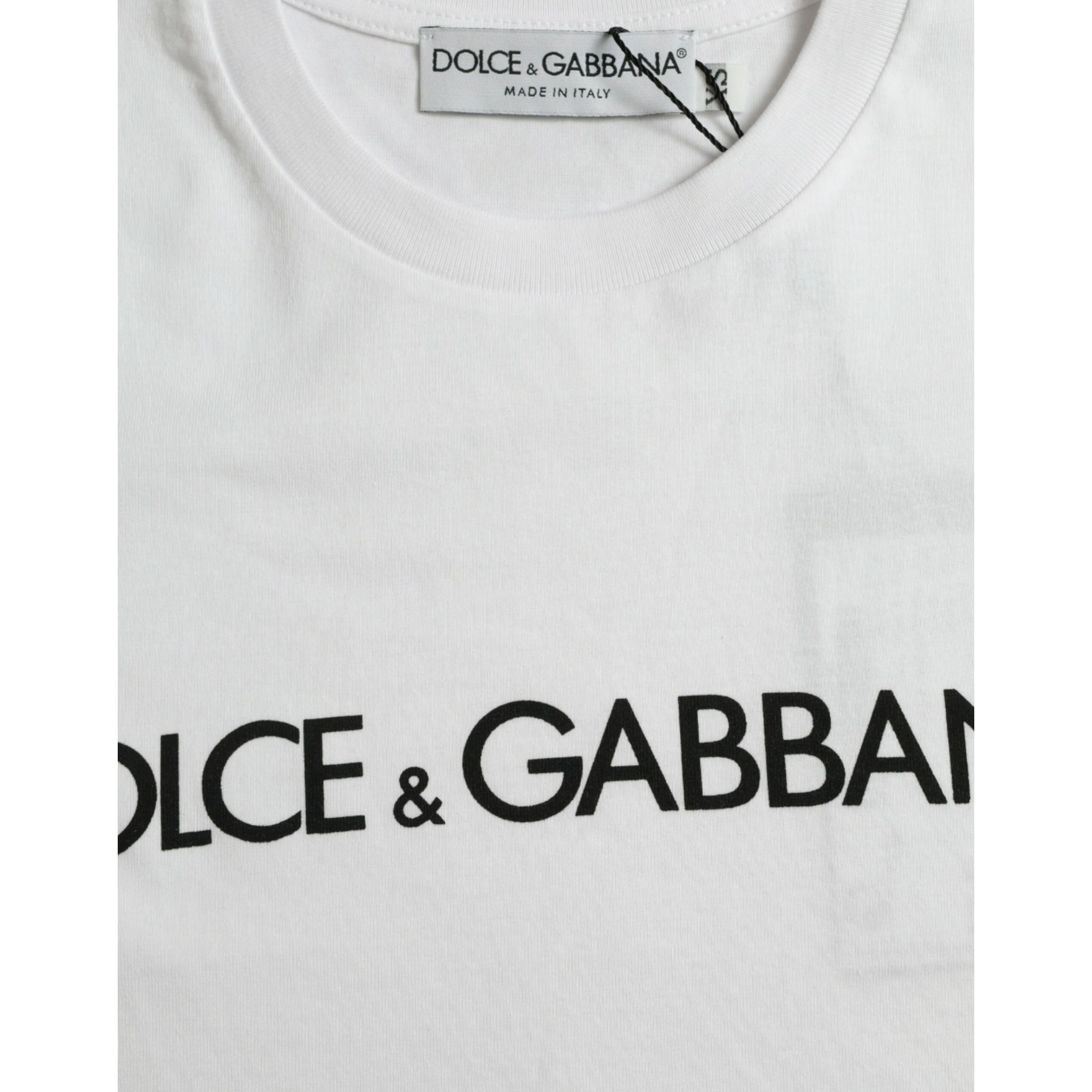 White Logo Print Cotton Crew Neck T-shirt