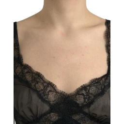 Black Silk Pleated Lace Chiffon Mini Dress