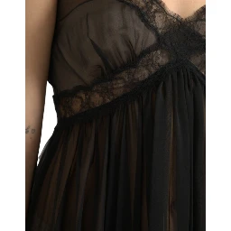 Black Silk Pleated Lace Chiffon Mini Dress