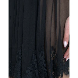 Black Silk Pleated Lace Chiffon Mini Dress