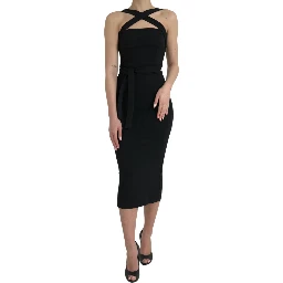 Black Sheath Halter Sleeveless Midi Dress