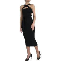 Black Sheath Halter Sleeveless Midi Dress