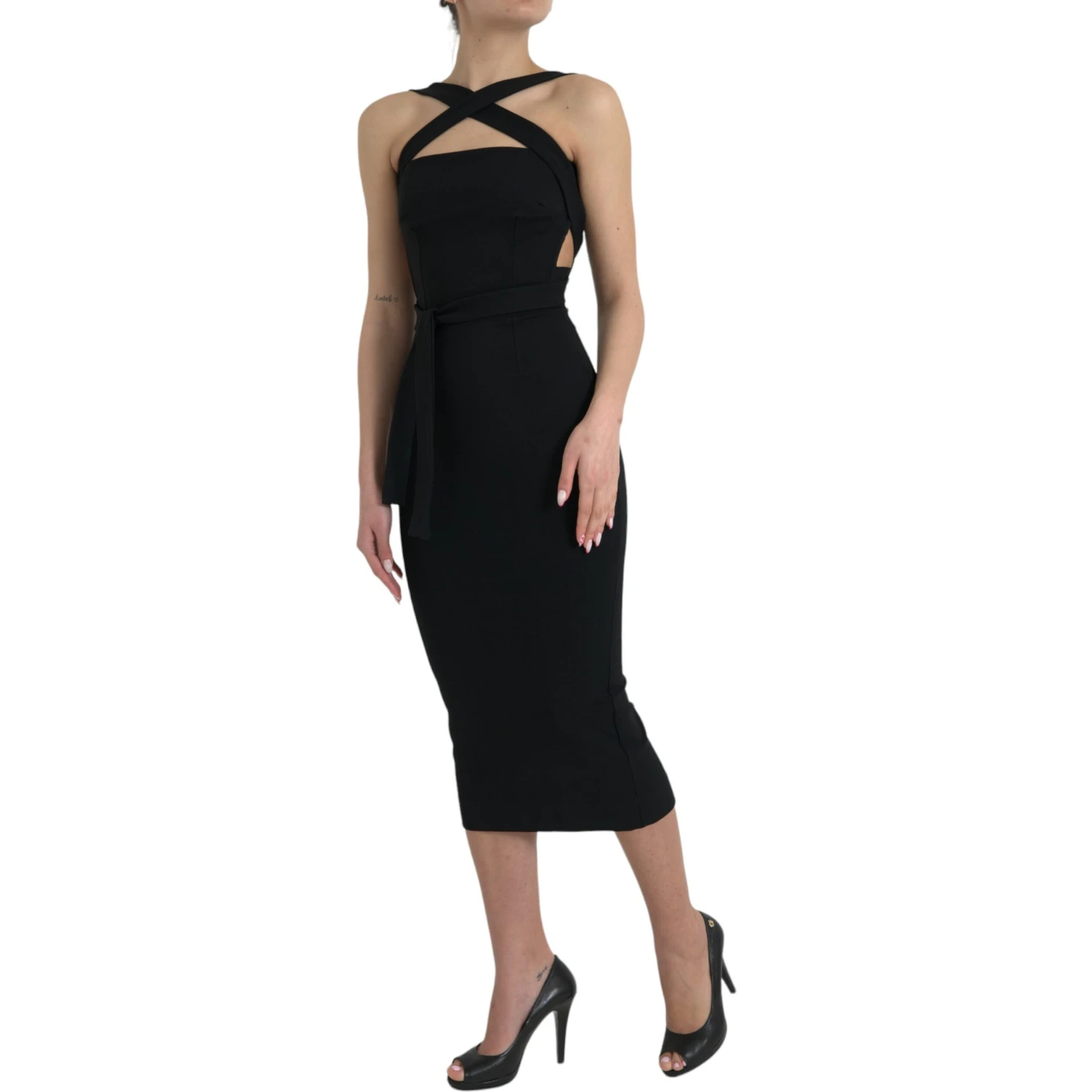 Black Sheath Halter Sleeveless Midi Dress