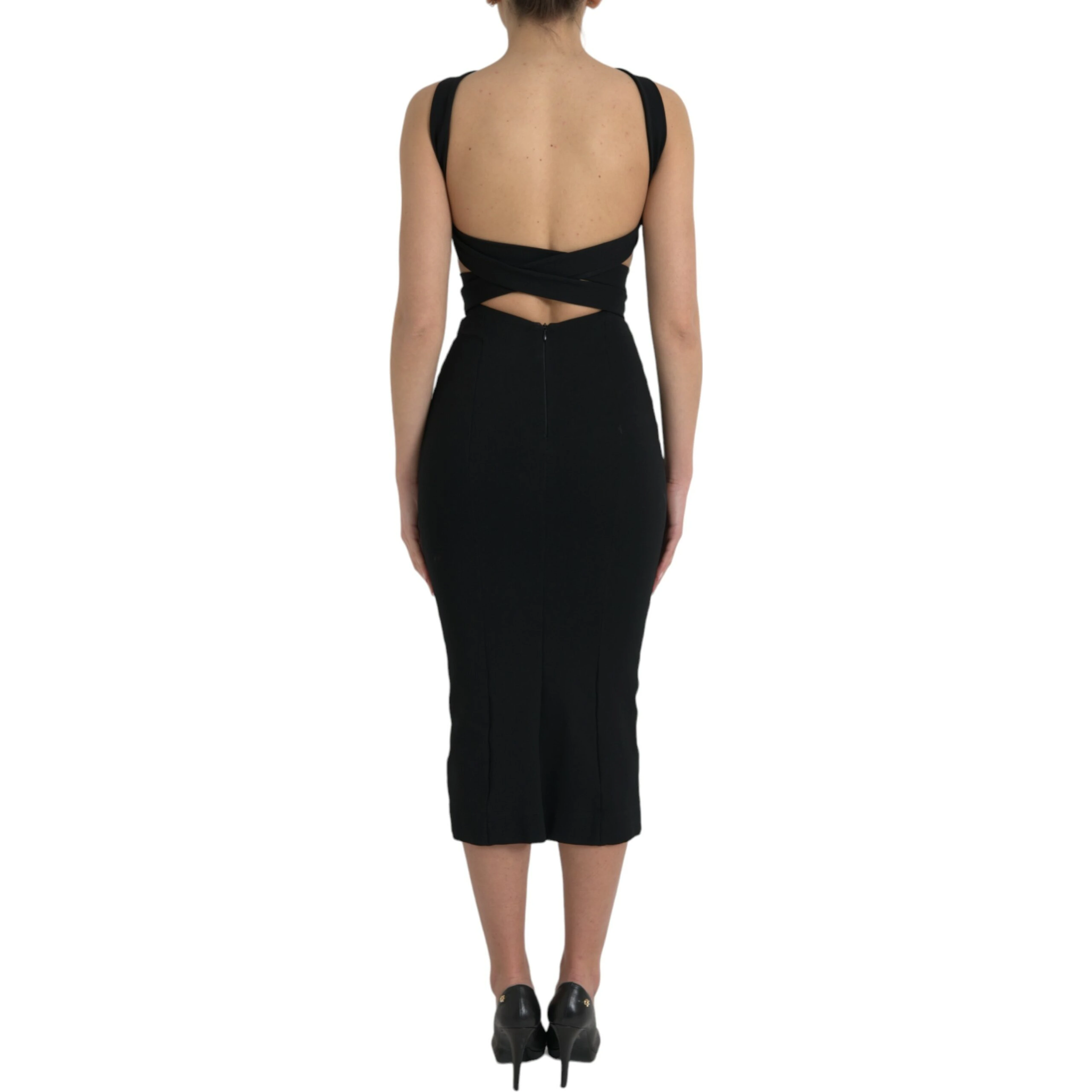 Black Sheath Halter Sleeveless Midi Dress