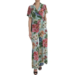 Blue Floral Wide Leg Wrap Jumpsuit Dress