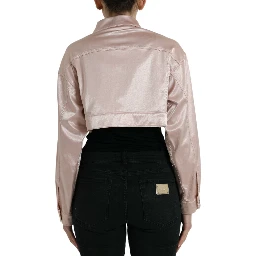 Pink Cotton Stretch Collared Cropped Jacket