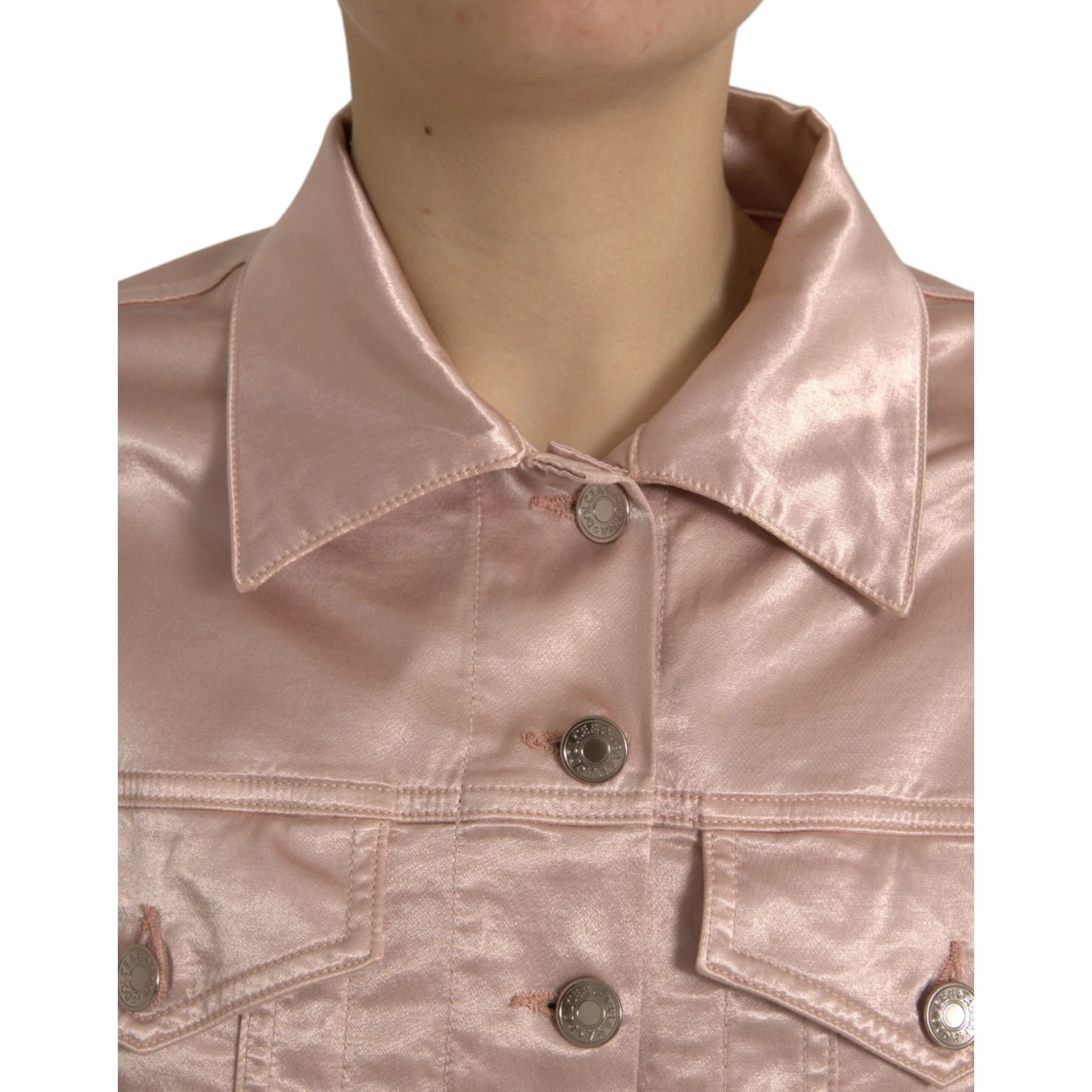 Pink Cotton Stretch Collared Cropped Jacket
