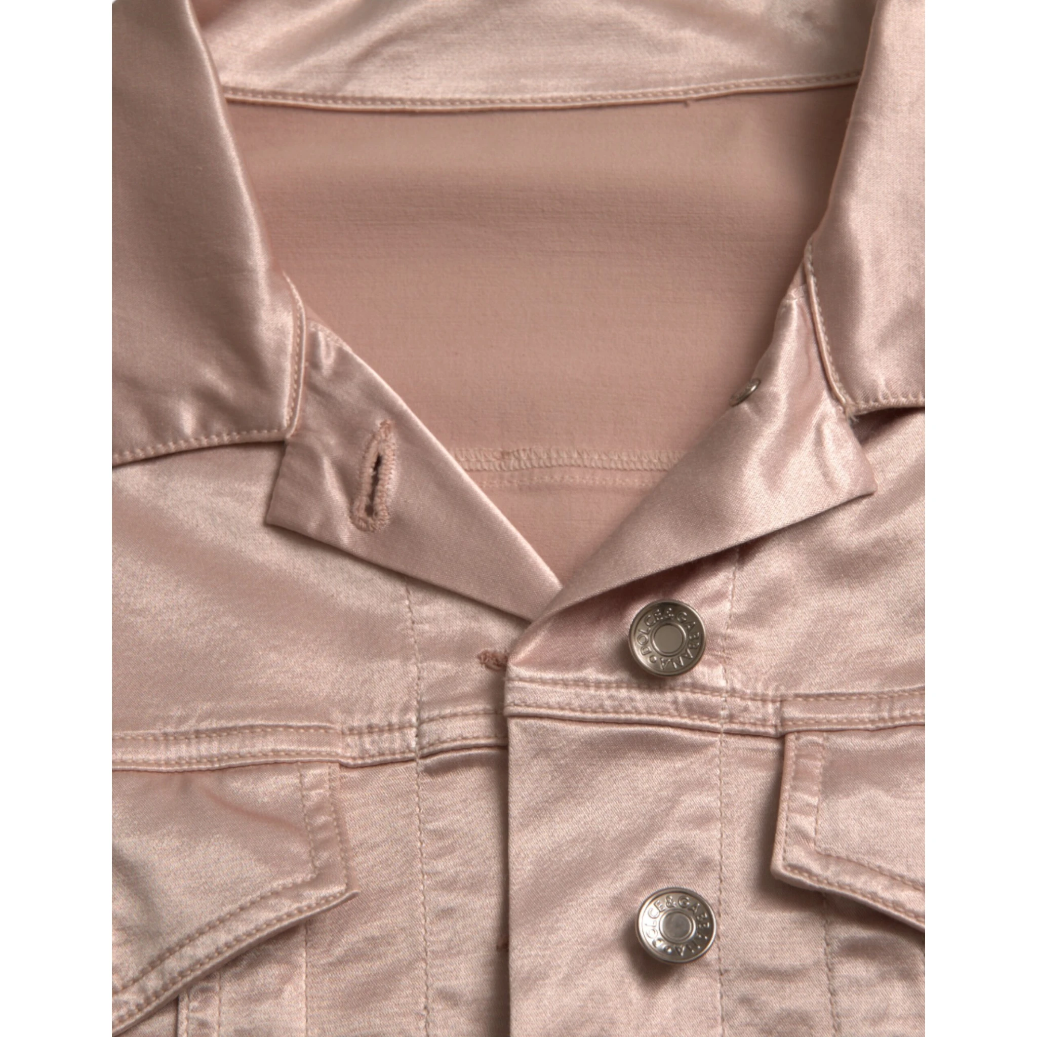 Pink Cotton Stretch Collared Cropped Jacket