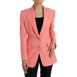 Pink Polyester Single Breasted Blazer Jacket