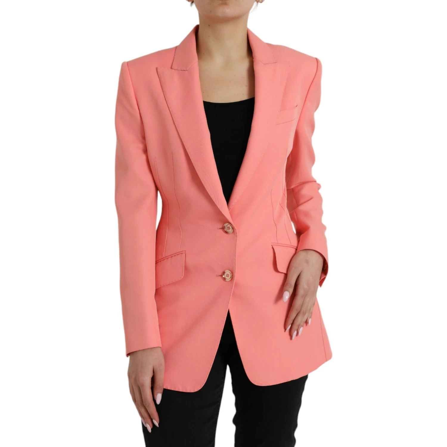 Pink Polyester Single Breasted Blazer Jacket