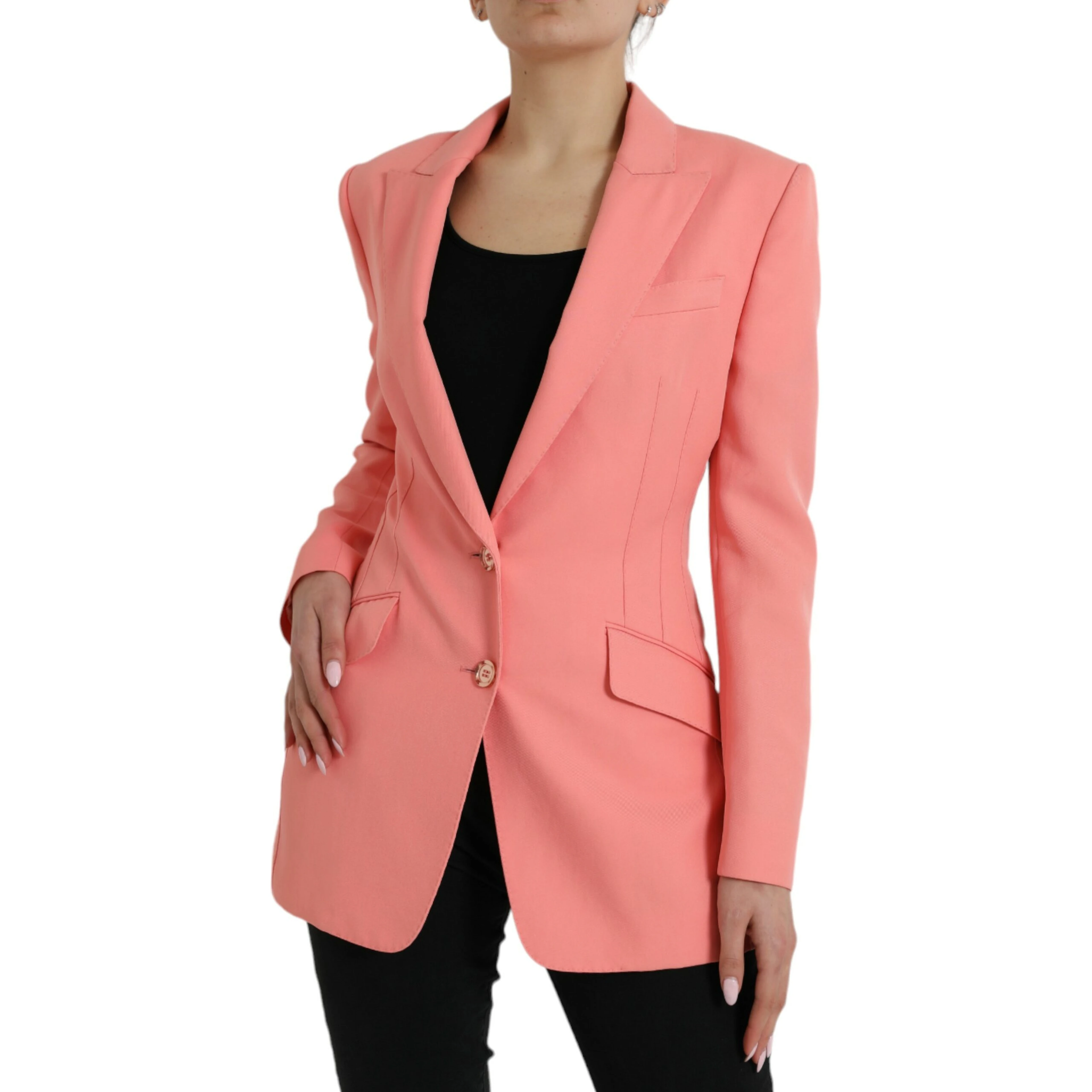 Pink Polyester Single Breasted Blazer Jacket