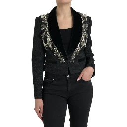 Black Crystal Embellished Overcoat Jacket