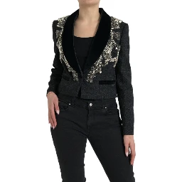 Black Crystal Embellished Overcoat Jacket