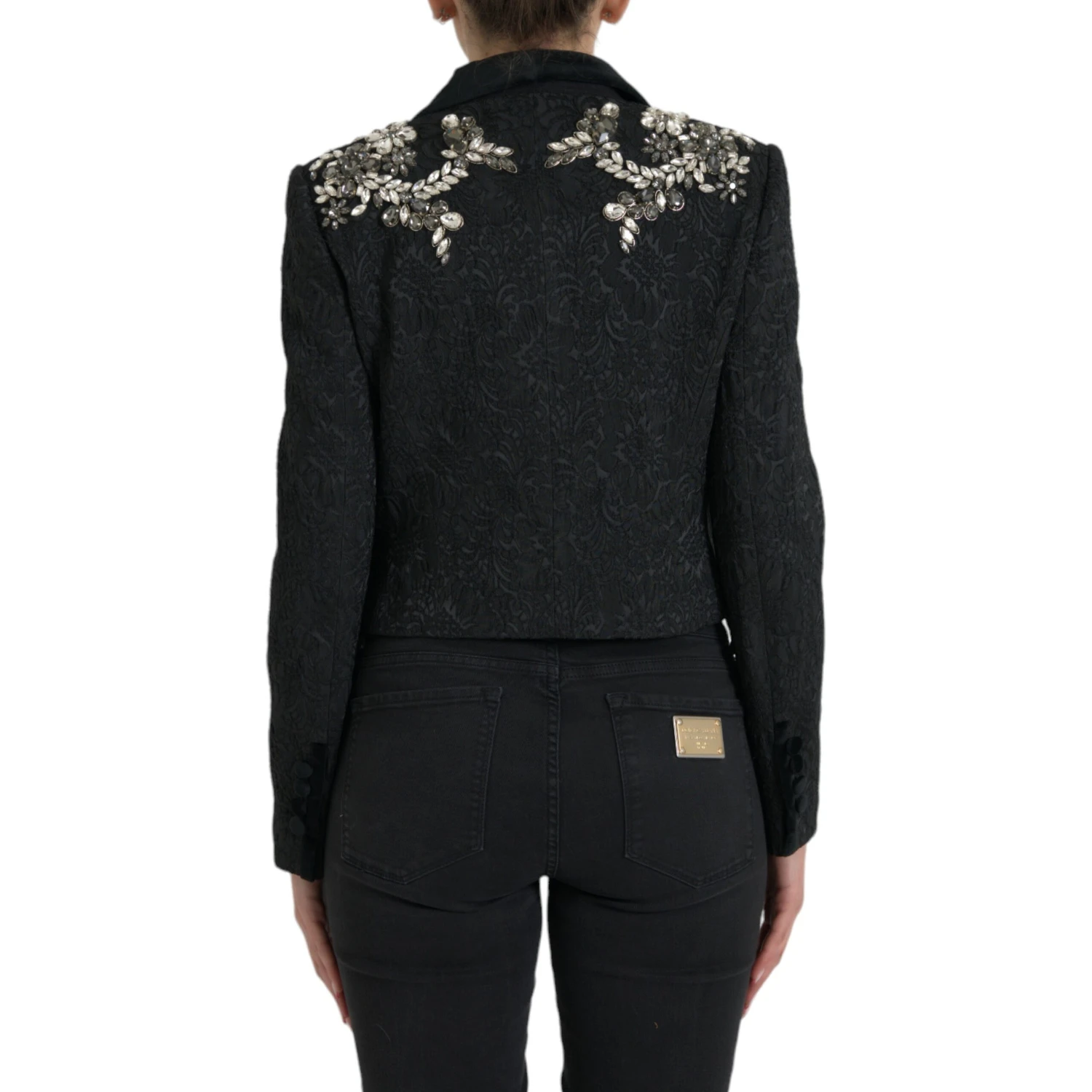 Black Crystal Embellished Overcoat Jacket