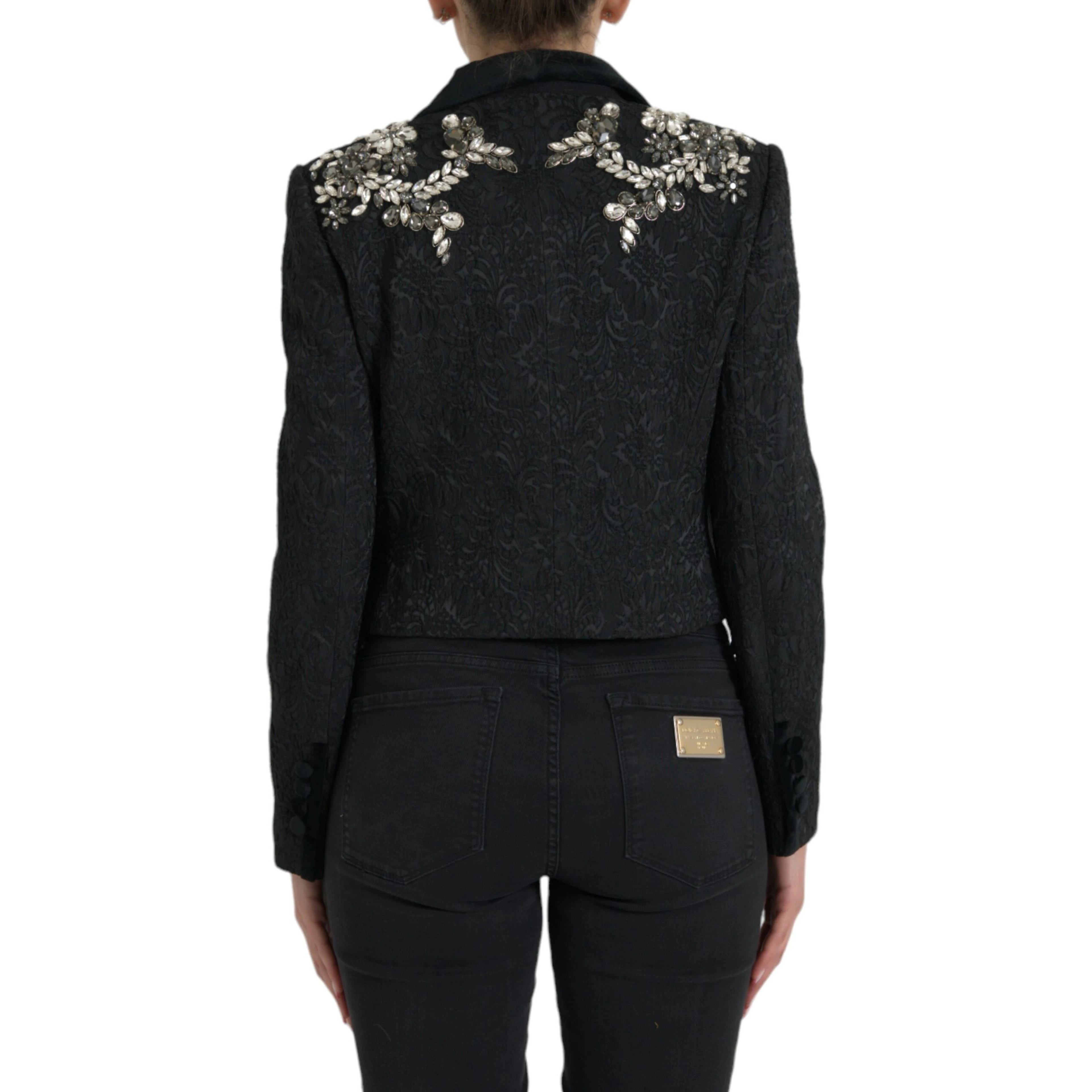 Black Crystal Embellished Overcoat Jacket