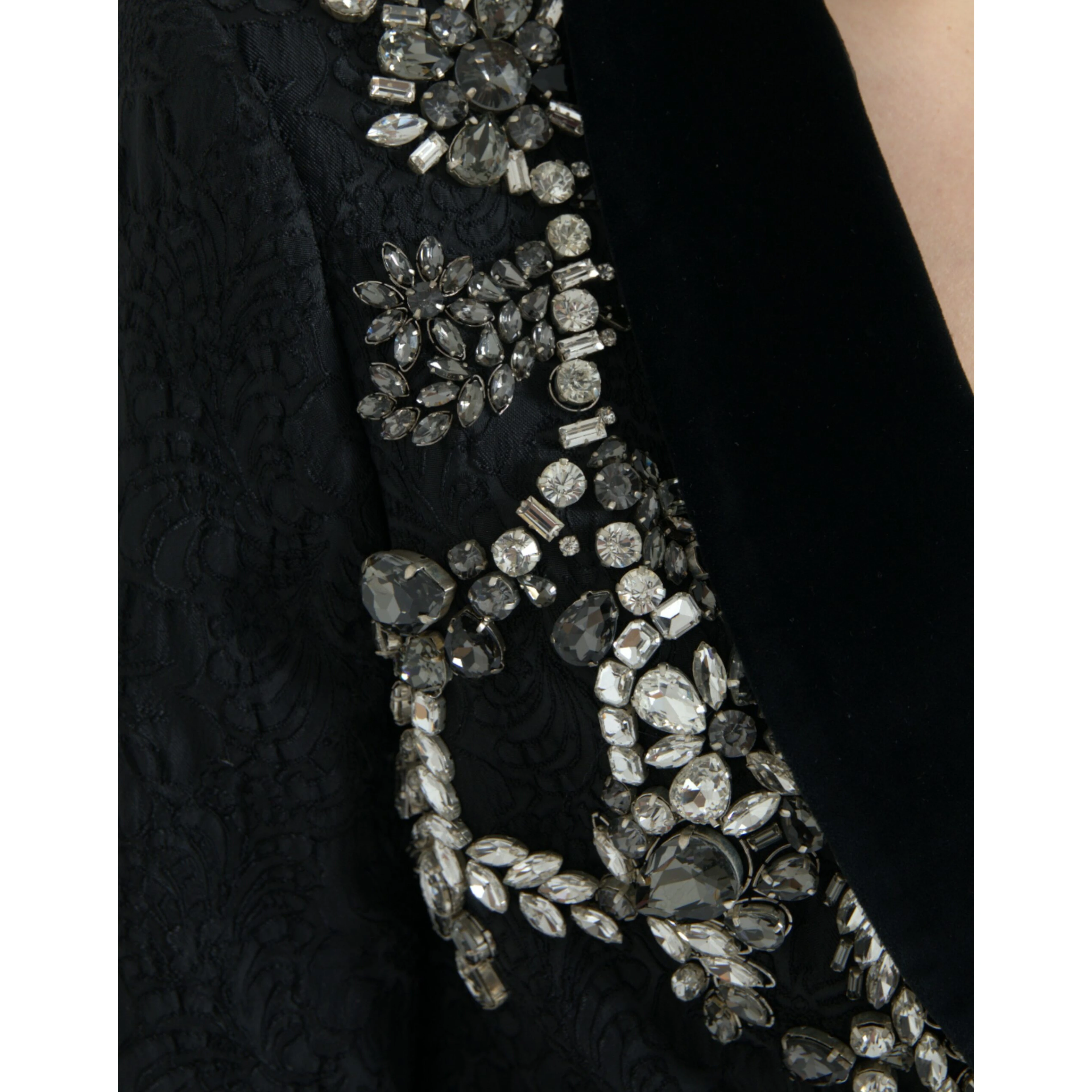 Black Crystal Embellished Overcoat Jacket