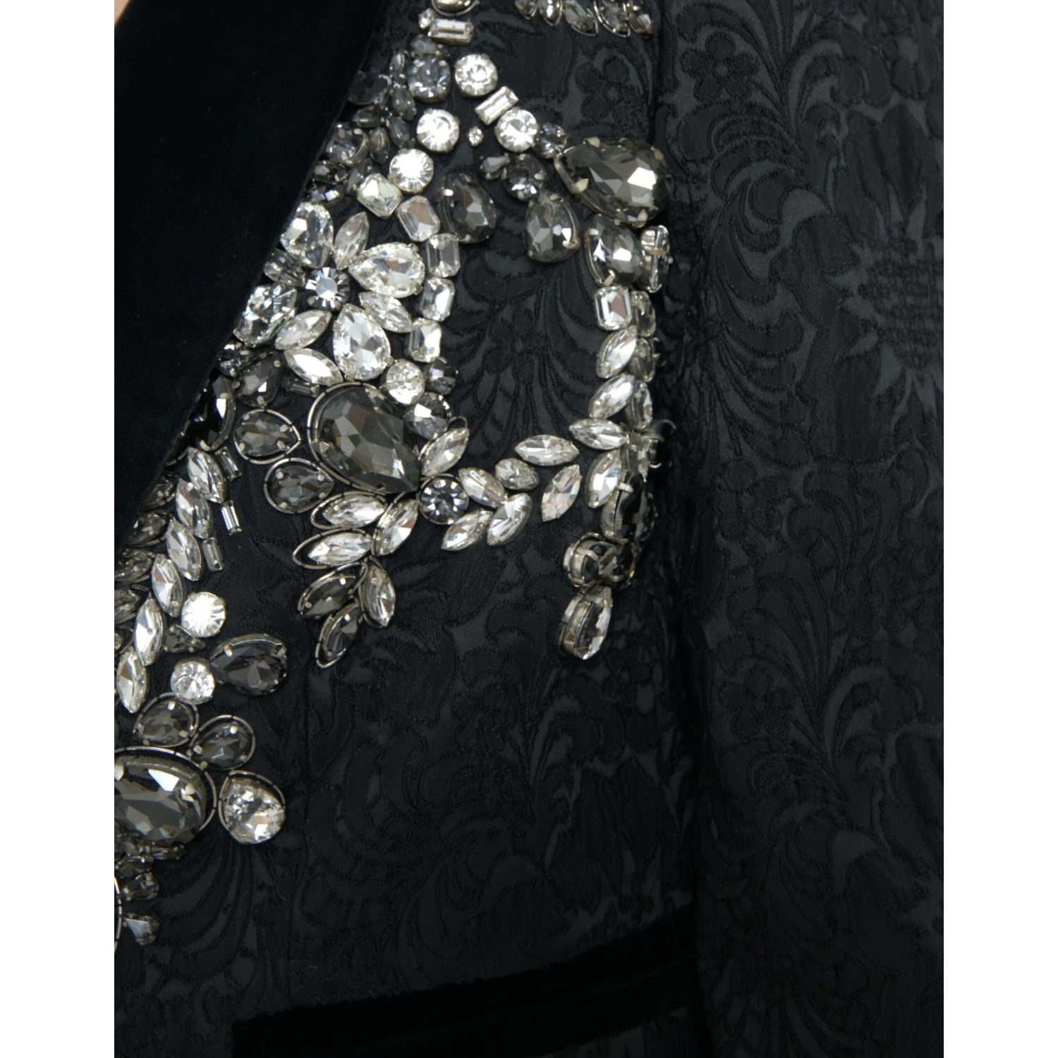 Black Crystal Embellished Overcoat Jacket