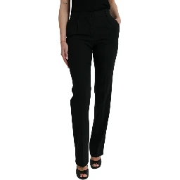 Black Wool Mid Waist Tapered Pants