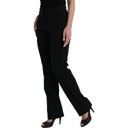 Black Wool Mid Waist Tapered Pants