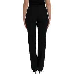 Black Wool Mid Waist Tapered Pants